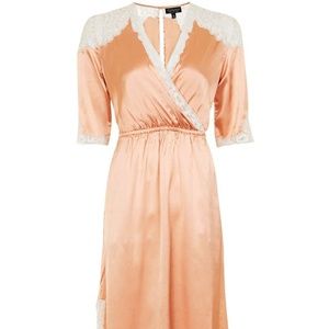 TopShop  Satin Lace Wrap Midi Dress